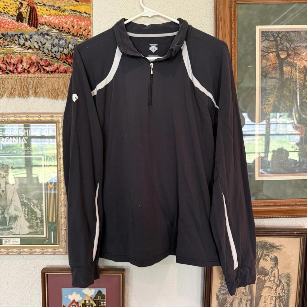 Vintage 00s Designer Descente Long Sleeve‎ Black 1/4 Zip Light Jacket Size 12